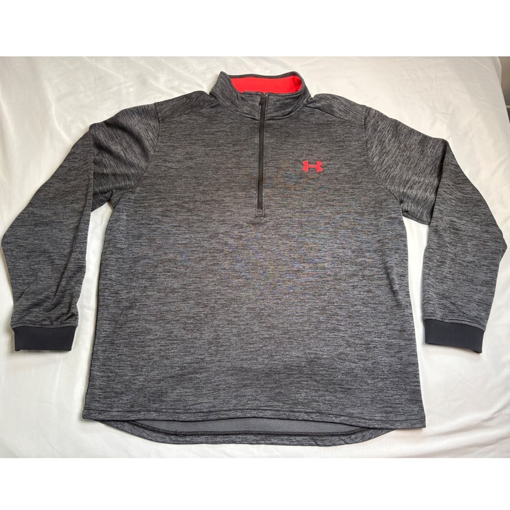 Under Armour Quarter Zip Pullover Mens XL Gray Excellent ColdGear Fleece Logo